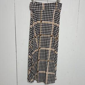 LulaRoe brown tan and white plaid knit maxi skirt size Large